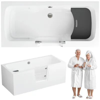Produktbild von Aqua For You | Badewanne - Polimat Ovi Wanne - 160x75 cm - Antibakterielle Beschichtung - mit Tür - Für Senioren - Ohne Verkleidung