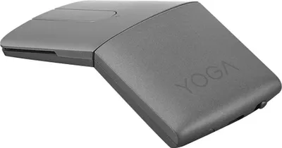 A gray wireless mouse with the word "YOGA" embossed on it.