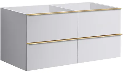 Obrázok produktu pre Kúpeľňová skrinka pod umývadlo s úchytkou Velora – matná biela, zlatá úchytka – 158x53x46,5 cm