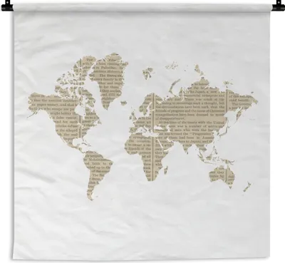Produktbild von MuchoWow® Wandteppich Wandbehang Weltkarte - Zeitung - Weiß 150x150 cm Tapisserie Dekoration Wandtuch - Wohnaccessoires - Modernes