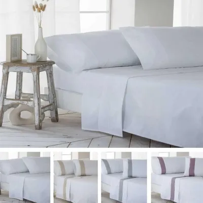 Immagine prodotto di Set di lenzuola in cotone percalino bianco, 100% cotone