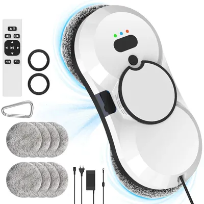 Image de Robot nettoyeur de vitres - Robot de nettoyage des vitres - Puissance d'aspiration de 5600 Pa - Ultra-fin - Fonction de pulvérisation d'eau automatique - Télécommande - 220-240V - Gris clair