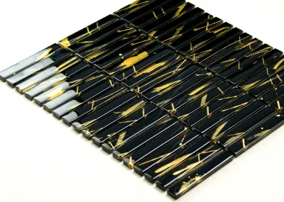 Produktbild von Schwarze Mosaikfliese „Aliseda Marmor“, Schwarzes Glasmosaik für Küche und Bad