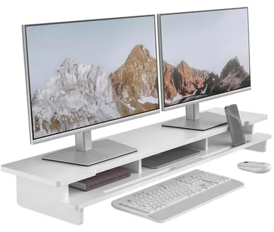 Image de Support pour écran de 108 cm avec compartiment de rangement pour téléphone/tablette/stylo, en MDF, supportant jusqu'à 50 kg, hauteur de 12,4 cm