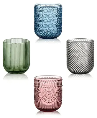 4er-Set Wasserbecher 260 ml, bunt, mit Relief