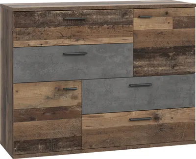 Produktbild von Furniture24 Kommode Skive Skvk46-C754N Schubladenschrank 2 Türen 4 Schubladen Old Wood / Beton Dunkelgrau
