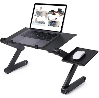 Produktbild von Laptopständer - Laptop Tisch - Höhenverstellbar - Klappbar - Aluminium - Belüftet - Mit Mauspad - Für Bett und Sofa - Schwarz