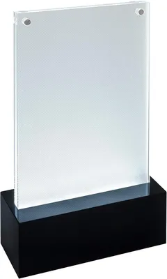 Produktbild von SIGEL TA423 LED-Tischaufsteller, DIN A6 (105x148 mm), senkrecht, beidseitige Präsentation, glasklar, schwarz, Acryl