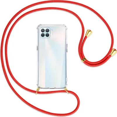 Produktbild von Handykette Backcover-Schutzhülle mit Band (Metall goldfarben) für Oppo A93 - rot