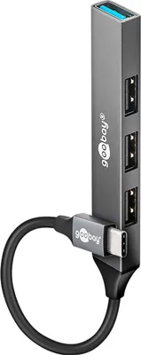 Produktbild von Slim 4-Port USB-Hub, USB-C auf USB-A, USB 3.2 Gen1 (grau)