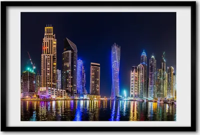 Produktbild von Bild 60x40 MDF-Rahmen, Wandkunst Dubai in der Nacht
