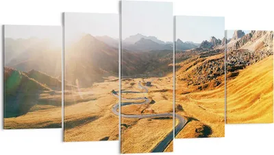 Produktbild von Bild auf Leinwand - Leinwandbild - 5 Teile - Sonne Berge Weg - 160x85cm - Wand Bild - Wanddeko - Wandbilder - Leinwanddruck - Bilder - Wanddekoration - Leinwand bilder - Wandbild - EA160x85-4836