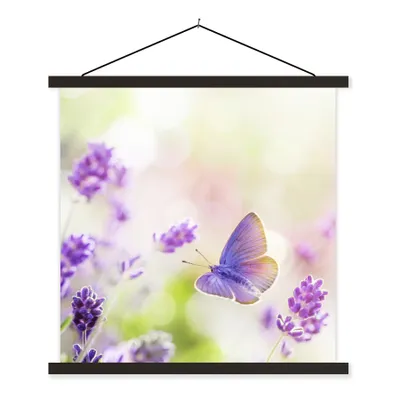 Produktbild von MuchoWow® Textilposter Lavendel - Schmetterling - Blumen 40x40 cm mit schwarzem Rahmen - Fotos