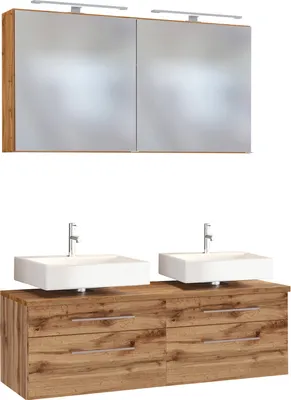 Produktbild von Held Möbel Unterbecken-Set Davos 120 cm mit Spiegelschrank Wotaneiche/Wotaneiche