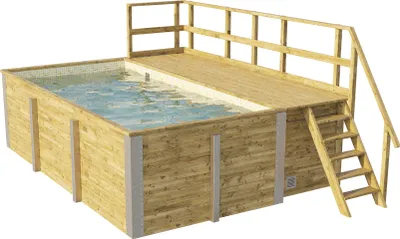 Produktbild von Aufstellpool Holzpool-Set Weka 595 rechteckig 490x315x201 cm inkl. Bodenschutzvlies, Filteranlage, Filtersand, Innenausk