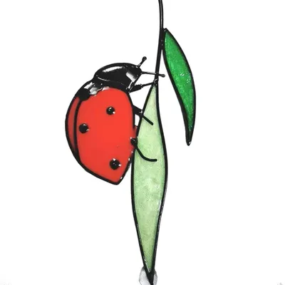 Marienkäfer-Glasfenster-Hänger, 22x10 cm, Suncatcher für Garten