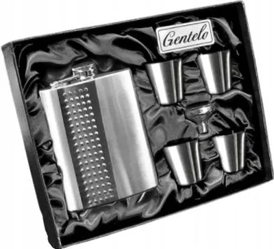 Produktbild von Gentelo Silberner Flachmann mit Schnapsgläsern und Trichter als Geschenkset