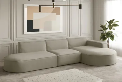 Produktbild von Ecksofa Designersofa PALMA in Stoff Opera Velvet Pearl Ottomane Rechts