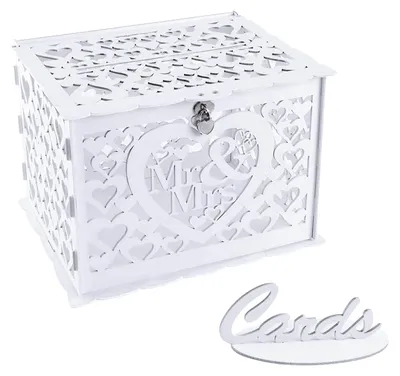 Imagen del producto de Caja de madera grande con cerradura, de color blanco, ideal para bodas y cumpleaños