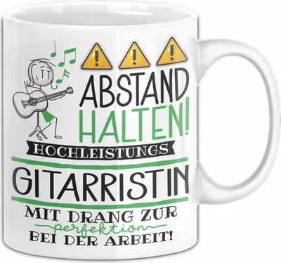 Produktbild von Gitarristin Tasse Geschenk Lustig Abstand Halten Hochleistungs-Gitarristin Mit Drang Zur Perfektion Bei Der Arbeit (Weiß)