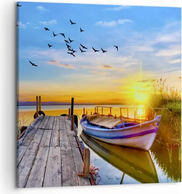 Produktbild von Bild auf Leinwand - Leinwandbild - See Boot Wasser - 50x50cm - Wand Bild - Wanddeko - Wandbilder - Leinwanddruck - Bilder - Kunstdruck - Wanddekoration - Leinwand bilder - Wandkunst - AC50x50-3983