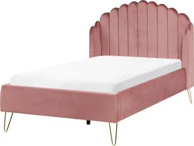 Produktbild von BELIANI Polsterbett Rosa Samtstoff mit Lattenrost 120 x 200 cm mit Vertikaler Steppung Schlafzimmer Ehebett Modern