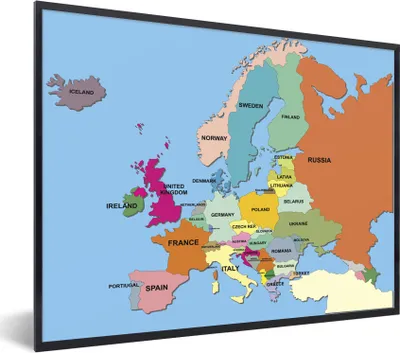 Produktbild von MuchoWow® MuchoWow® Gerahmtes Poster Karte - Europa - Englisch 40x30 cm - Poster mit zchwarzem Bilderrahmen - Kunstposter - Wanddekorationen