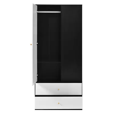 Produktbild von Flieks Kleiderschrank Eckkleiderschrank mit Spiegel und 2 Schubladen, Garderobe mit Kleiderstange und offenen Staufächern, 80x40x180cm, Weiß
