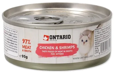 Obrázek produktu pro Konzerva Ontario Kitten kuřecí kousky s krevetami 95g
