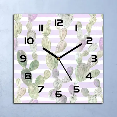 Produktbild von Wanduhr Echt-Glas-Küchenuhr Vintage Kakteen Quarz Lautlos 30x30 Deko Bilder