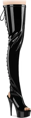 Produktbild von DELIGHT-4017 Pleaser High Heels Crotch Plateauoverkneestiefel schwarz Stretch Lack