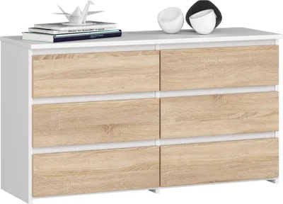 Zdjęcie produktu dla Komoda AKORD CL100 Biała 100 cm 6 szuflad kolor Dąb Sonoma mat 100x35x57 cm
