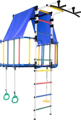 Immagine prodotto di Barre a muro con casetta per bambini modulo Indaco | parete da arrampicata | struttura da arrampicata per bambini | parco giochi in metallo