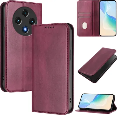 Obrázek produktu pro Pouzdro pro Umidigi G100, vintage kožené pouzdro s RFID ochranou, přihrádkami na karty, stojánkem Červený