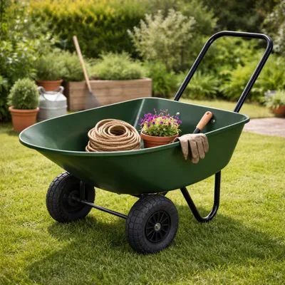 Produktbild von HAGO24 Gartenkarre Grün Schubkarre Kippkarre 78L PP Wanne 100kg Zweirad PolyurethanRäder Stahlrahmen Kippsystem Hofkarre Transportkarre