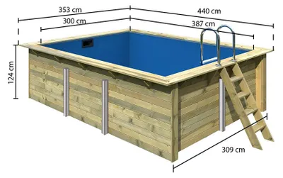 Produktbild von Massivholzpool Rechteck Pool 2 Sparset inkl. Poolterrasse