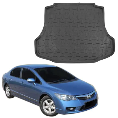 Image de Tapis De Coffre Sur Mesure Pour Honda Civic 2006-2011 Sedan, Noir, Antidérapant, Bord Haut, Toutes Saisons