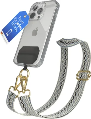 Produktbild von EAZY CASE - Handykette Universal Pad zum Umhängen, kompatibel mit jedem Handy, Kette mit Hülle, Handyband Wave Style in Blau