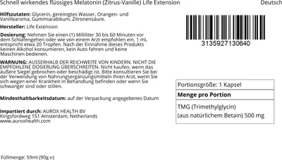 Image de Mélatonine liquide à action rapide (agrumes-vanille) 59 ml LIFE Extension
