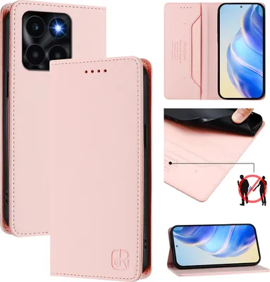 Obrázek produktu pro Kožené pouzdro pro Honor X6A, flipové pouzdro s přihrádkami na karty, peněženkou a stojánkem Růžový