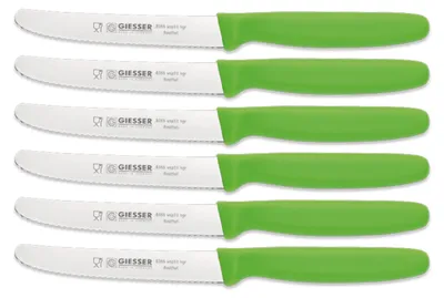 Produktbild von 6er Set Giesser Brötchenmesser Tomatenmesser Küchenmesser 3mm Wellenschliff Klinge 11cm - hellgrün