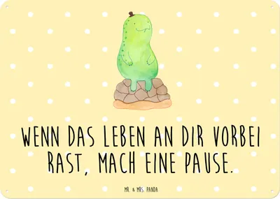 Produktbild von Mr. & Mrs. Panda Schild Schildkröte Pause DIN A3 - Gelb Pastell - Geschenk, Türschild, Achtsamkeit, tafel, Wandbild, Panzer, Achtsam, Blechtafel, Blechschild