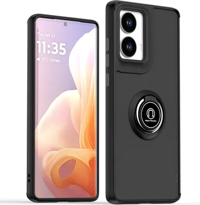 Immagine prodotto di Custodia per Motorola Moto G85 traslucida opaca in TPU con supporto ad anello e supporto Nero