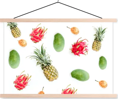 Produktbild von MuchoWow® Textilposter Tropisch - Obst - Ananas 60x40 cm mit holzfarbenen Rahmen - Bilder