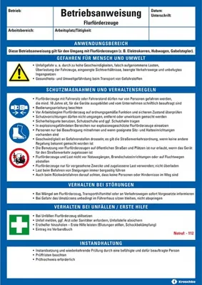 Produktbild von Dreifke® Maschinenbetriebsanweisung Flurförderzeuge, Kunststoff, 210x297mm, A...