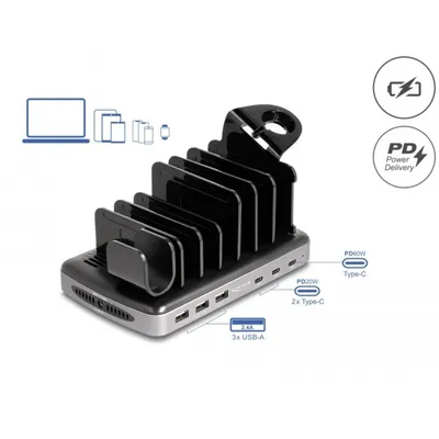 Obrázek produktu pro DELOCK USB Ladestation mit 3x USB-C PD + 3x USB-A (112 Watt)