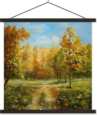 Produktbild von MuchoWow® Textilposter Eine Illustration von herbstlichen Bäumen in einem Wald 60x60 cm mit schwarzem Rahmen - Posteraufhänger