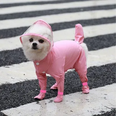 Immagine prodotto di Cappottina impermeabile per cani, taglia S, rosa, lunghezza 27 cm, per cani da 3 a 5 kg, copertura totale, impermeabile, strisce riflettenti.