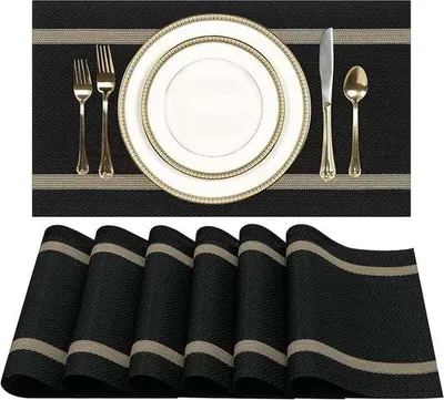 Produktbild von PVC-gewebte Tischsets, 45 x 30 cm, schmutzabweisend, hitzebeständig, Tischdekoration, Matten für Zuhause, Restaurant (Schwarz, 4)