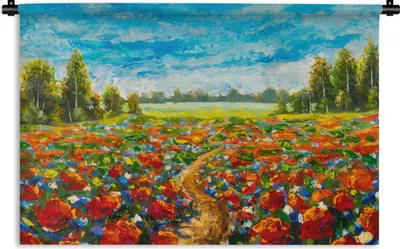 Produktbild von MuchoWow® Wandteppich Wandbehang Ölfarbe - Malerei - Blumen - Landschaft 150x100 cm Tapisserie Dekoration Wandtuch - Waschbar - Tapisserien - Wand-Decke